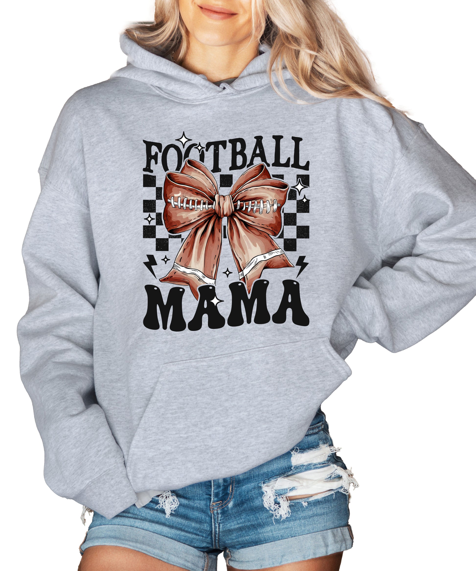Football Mama Hoodie for Women – Gray view 4