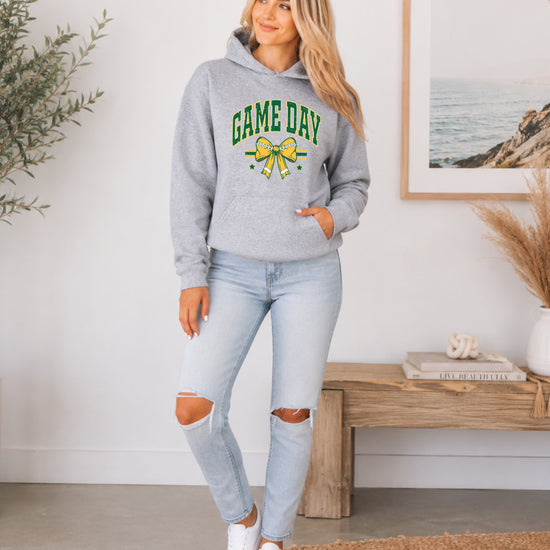 Game Day Football Bow Hoodie in Gray - styled view