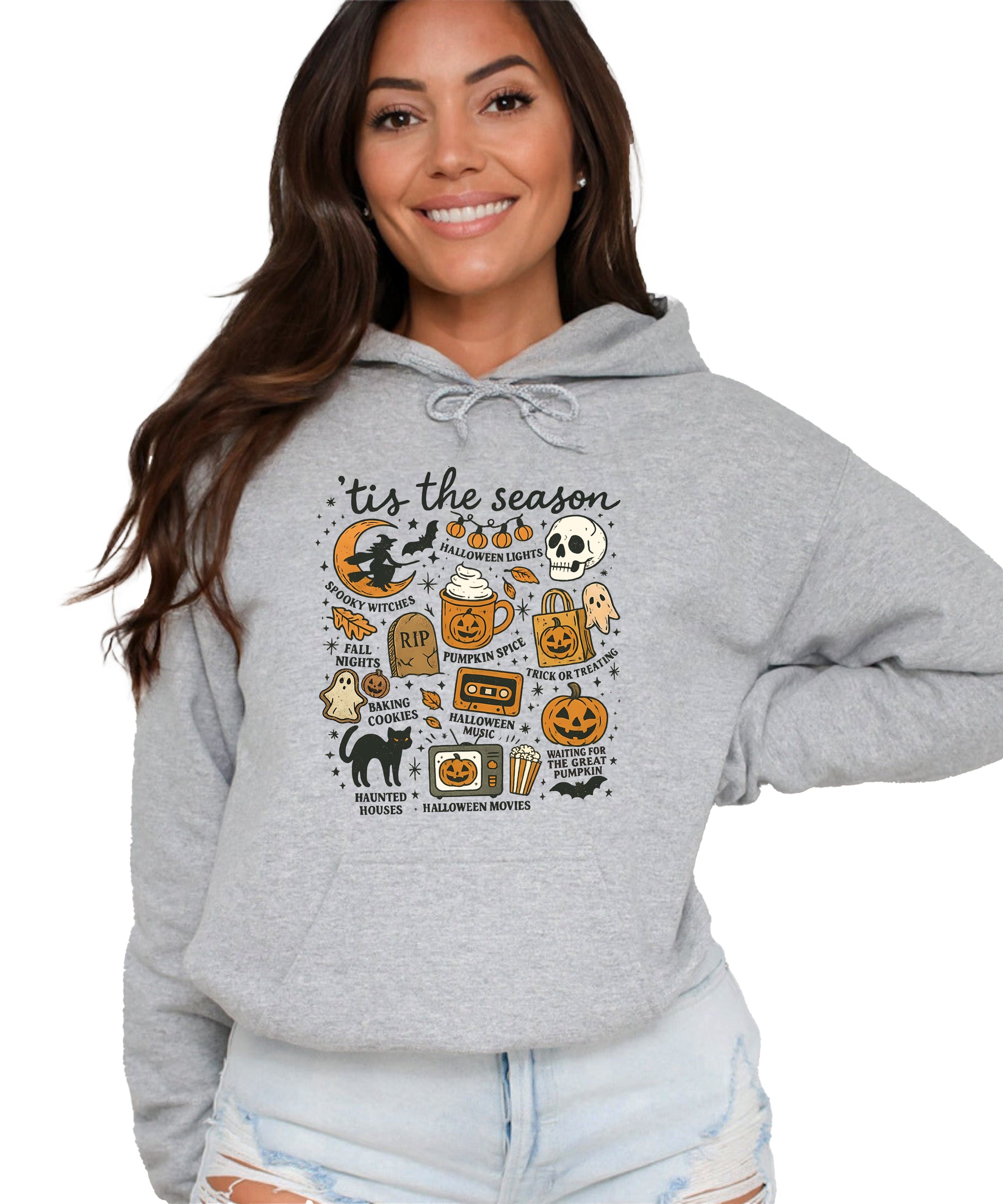 Tis The Season Halloween retro collage hoodie in Gray - view 4