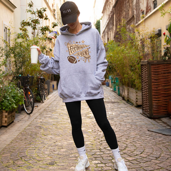 Football Season Coquette Bow Pennant Game Day Hoodie for Women - Gray - view 4