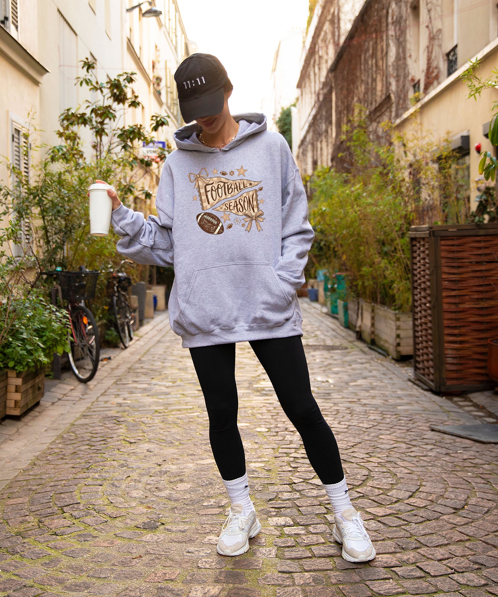 Football Season Coquette Bow Pennant Game Day Hoodie for Women - Gray - view 4