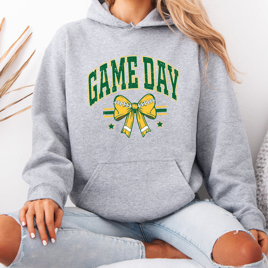 Game Day Football Bow Hoodie in Gray - close-up print detail