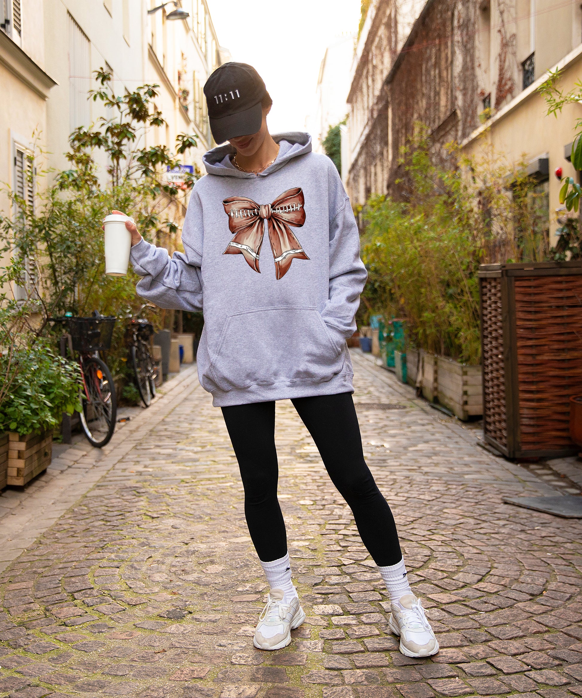 Football Coquette Bow fleece hoodie in Gray - view 5