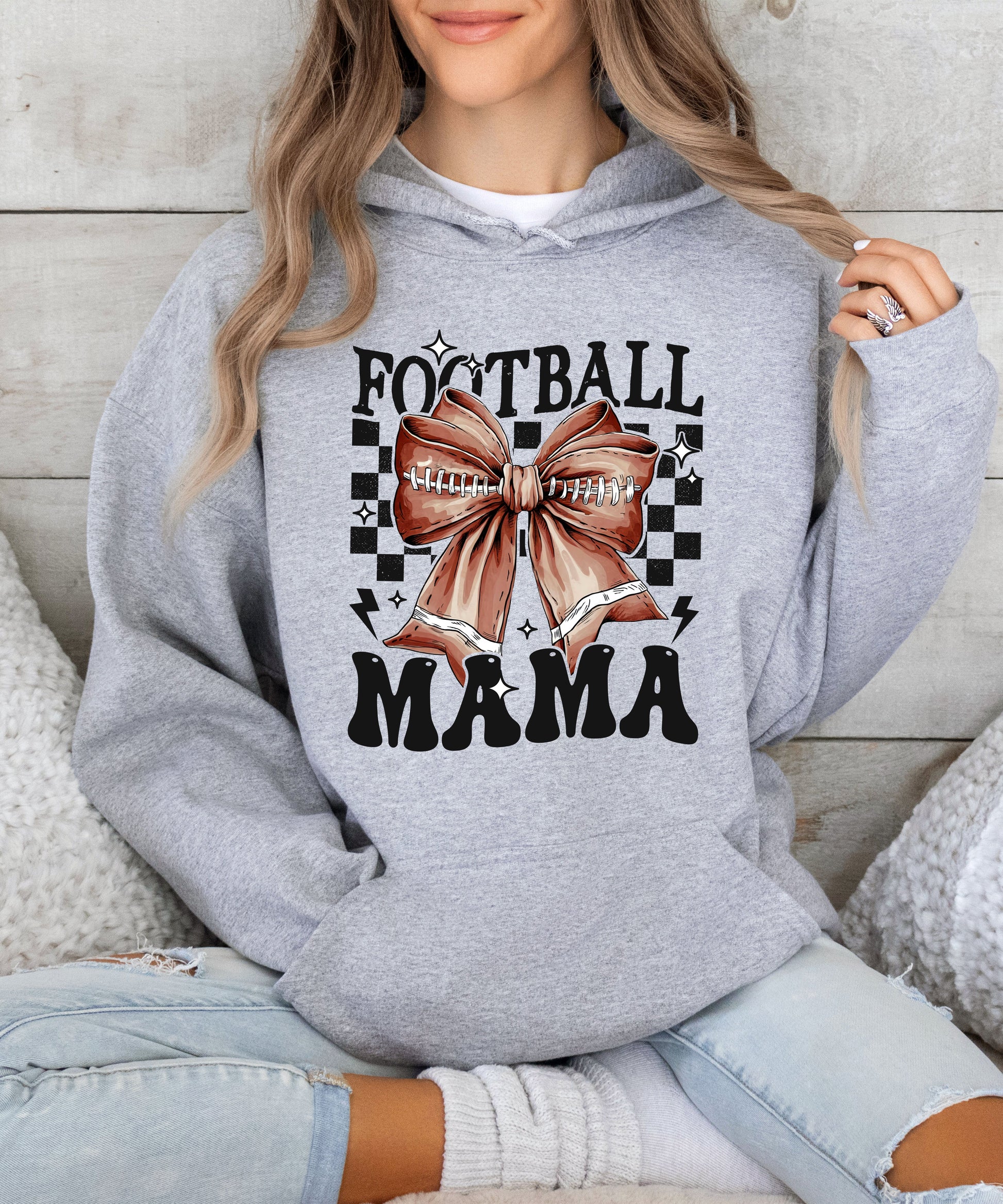 Football Mama Hoodie for Women – Gray view 5