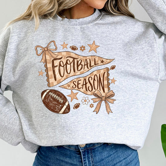 Football Season Coquette Bow Pennant Game Day Crewneck Sweatshirt - Gray Sweatshirt view 5
