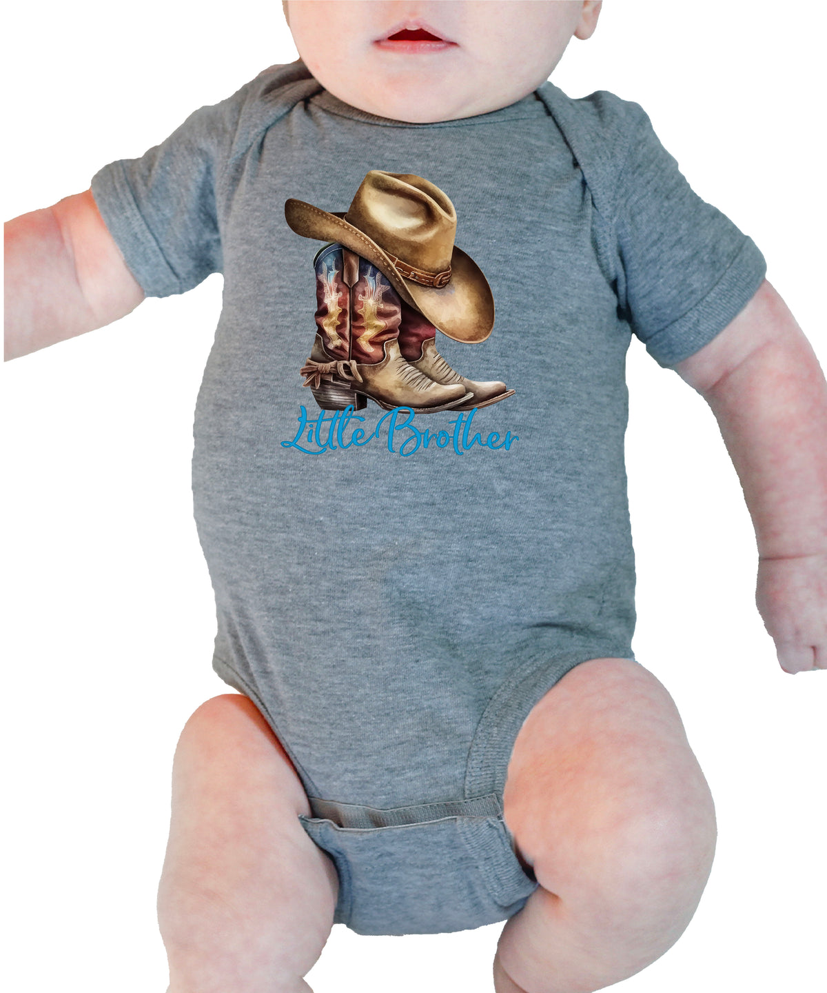 Little Brother Cowboy Boots Bodysuit - Granite Heather 5