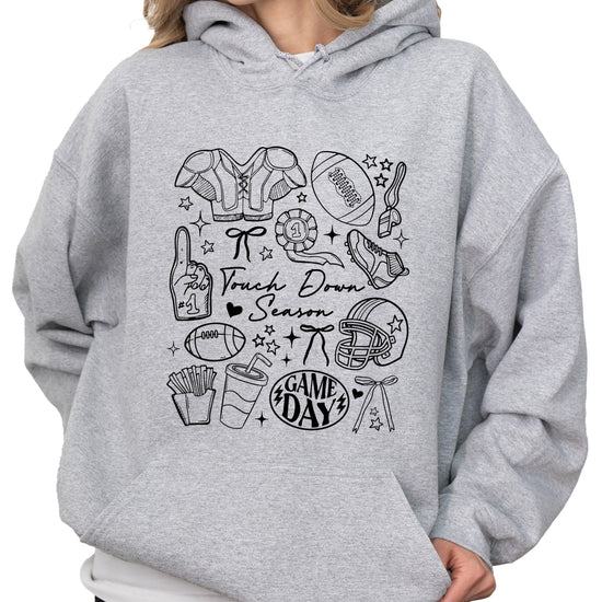 Gray Touch Down Season football hoodie close up print