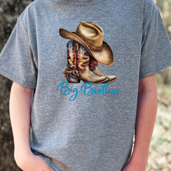 Big Brother Brown Boots Western sibling reveal tee - Granite Heather view 5
