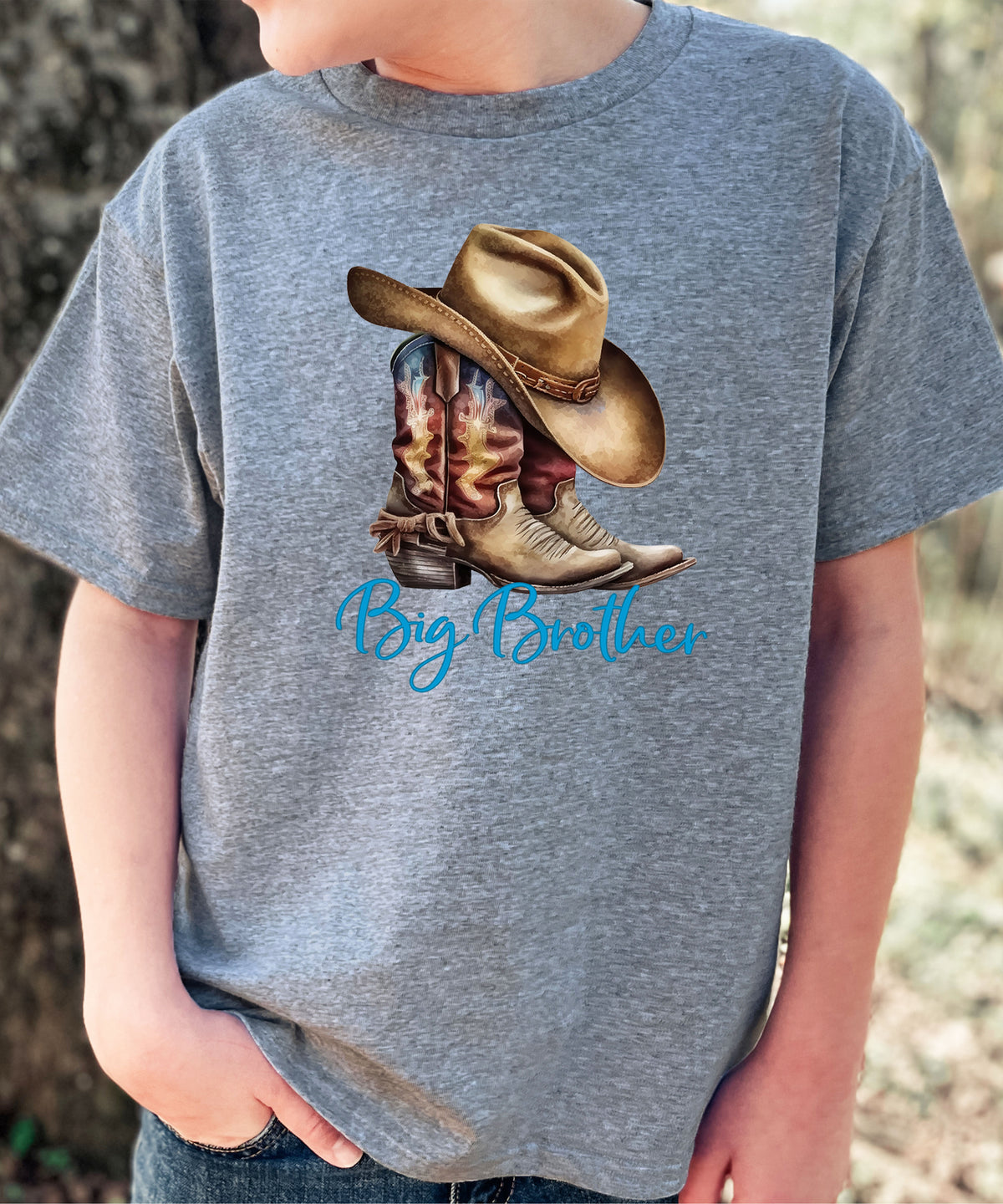 Big Brother Brown Boots Western sibling reveal tee - Granite Heather view 5
