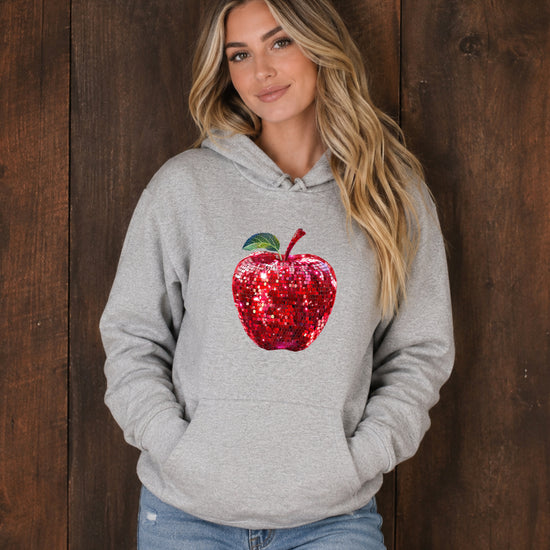 Gray glitter apple teacher hoodie view 5