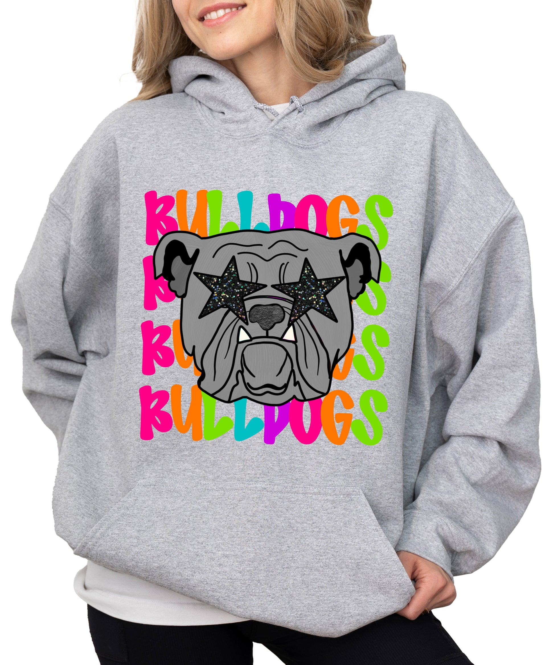 Bulldogs neon rainbow mascot hoodie in Gray - view 5