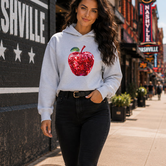 Gray glitter apple teacher hoodie view 6