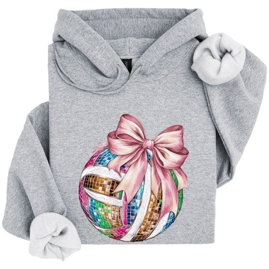 Disco Volleyball Coquette Bow Hoodie - Gray - View 6