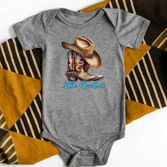 Little Brother Cowboy Boots Bodysuit - Granite Heather 6