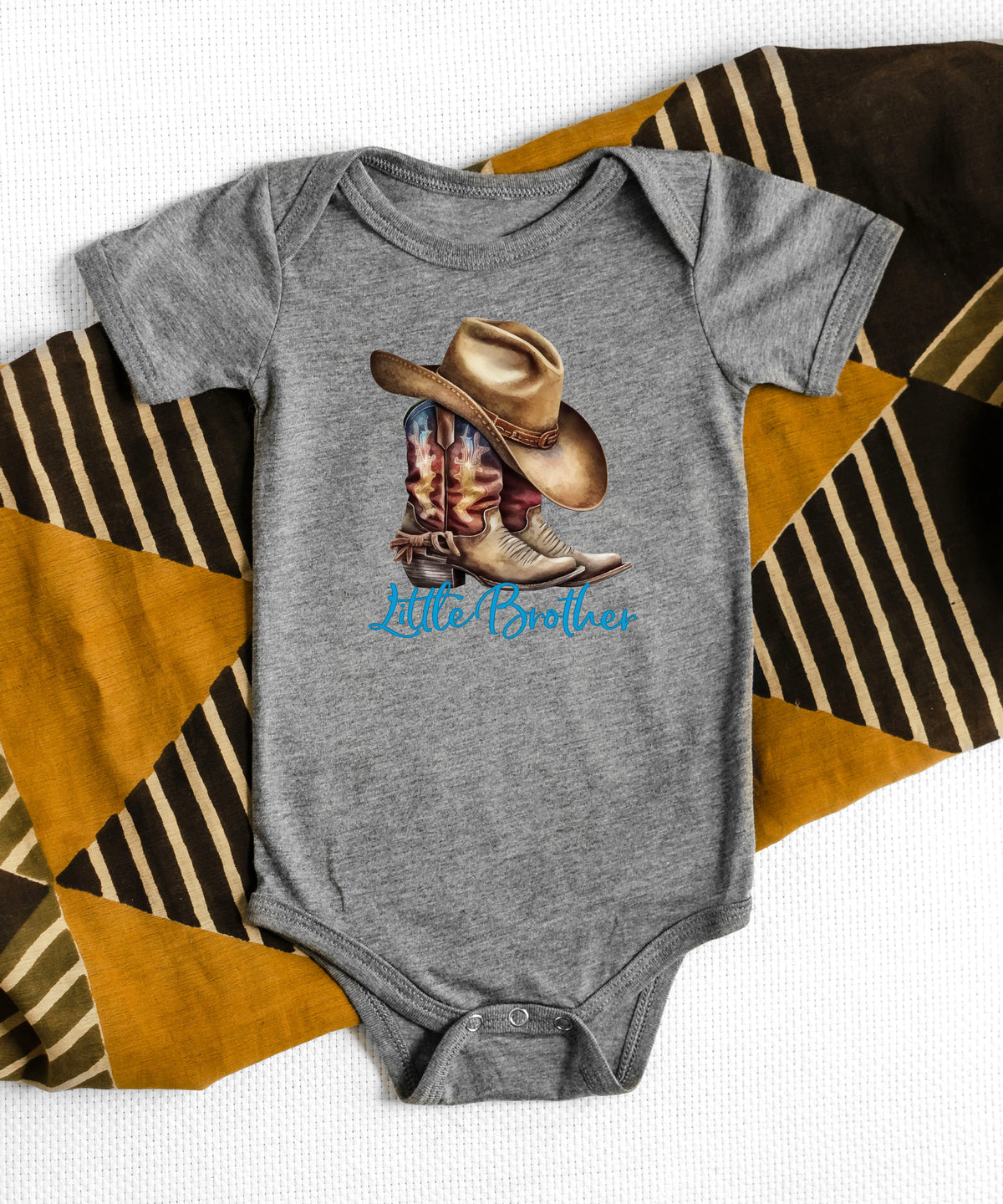 Little Brother Cowboy Boots Bodysuit - Granite Heather 6