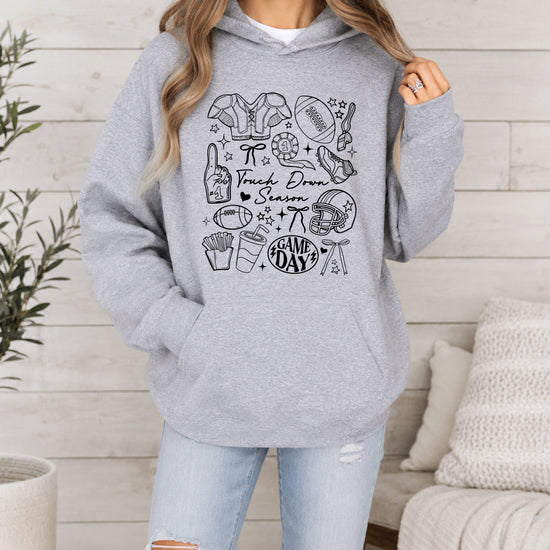 Gray Touch Down Season football hoodie flat lay