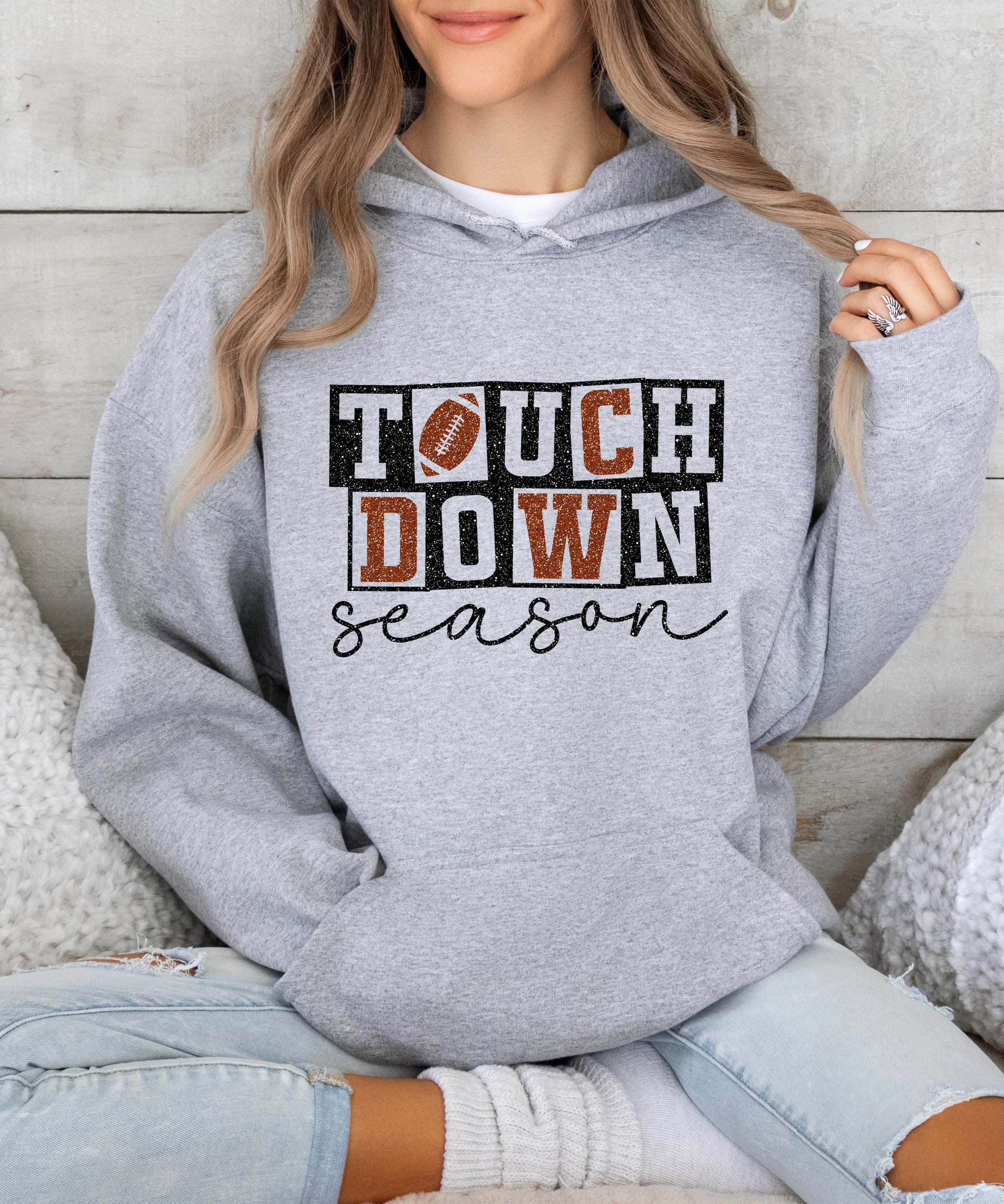 Touchdown Season glitter football hoodie in Gray - view 6