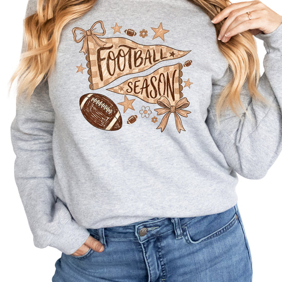 Football Season Coquette Bow Pennant Game Day Crewneck Sweatshirt - Gray Sweatshirt view 6