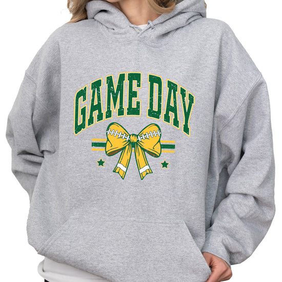 Game Day Football Bow Hoodie in Gray - worn on model