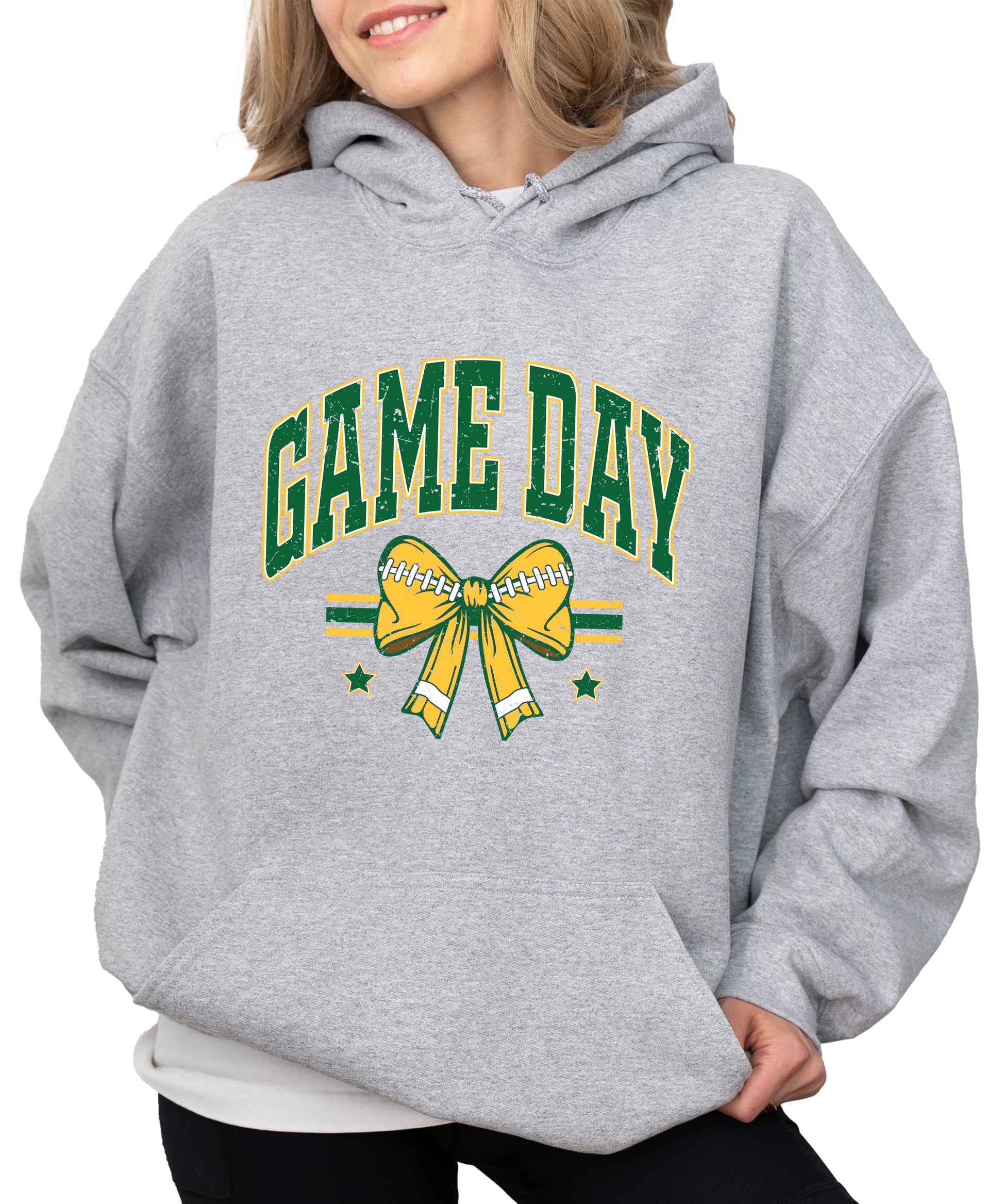 Game Day Football Bow Hoodie in Gray - worn on model