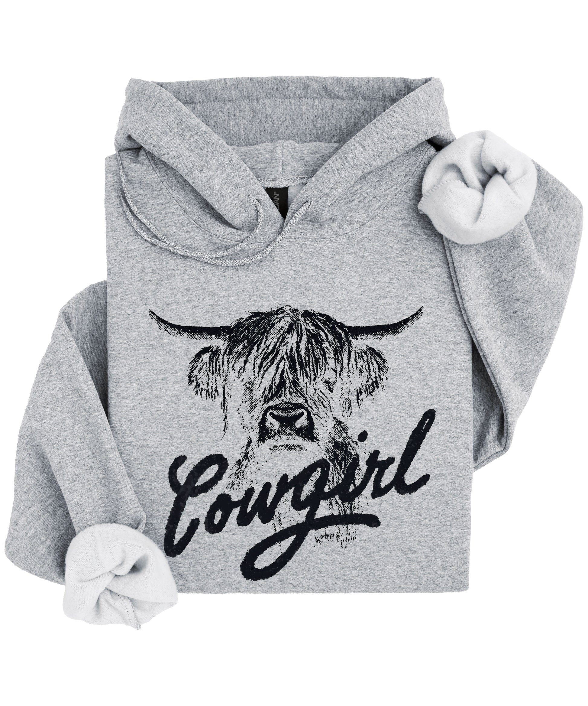 Cowgirl Highland Cow Hoodie - Gray Hoodie - Olive Loves Apple