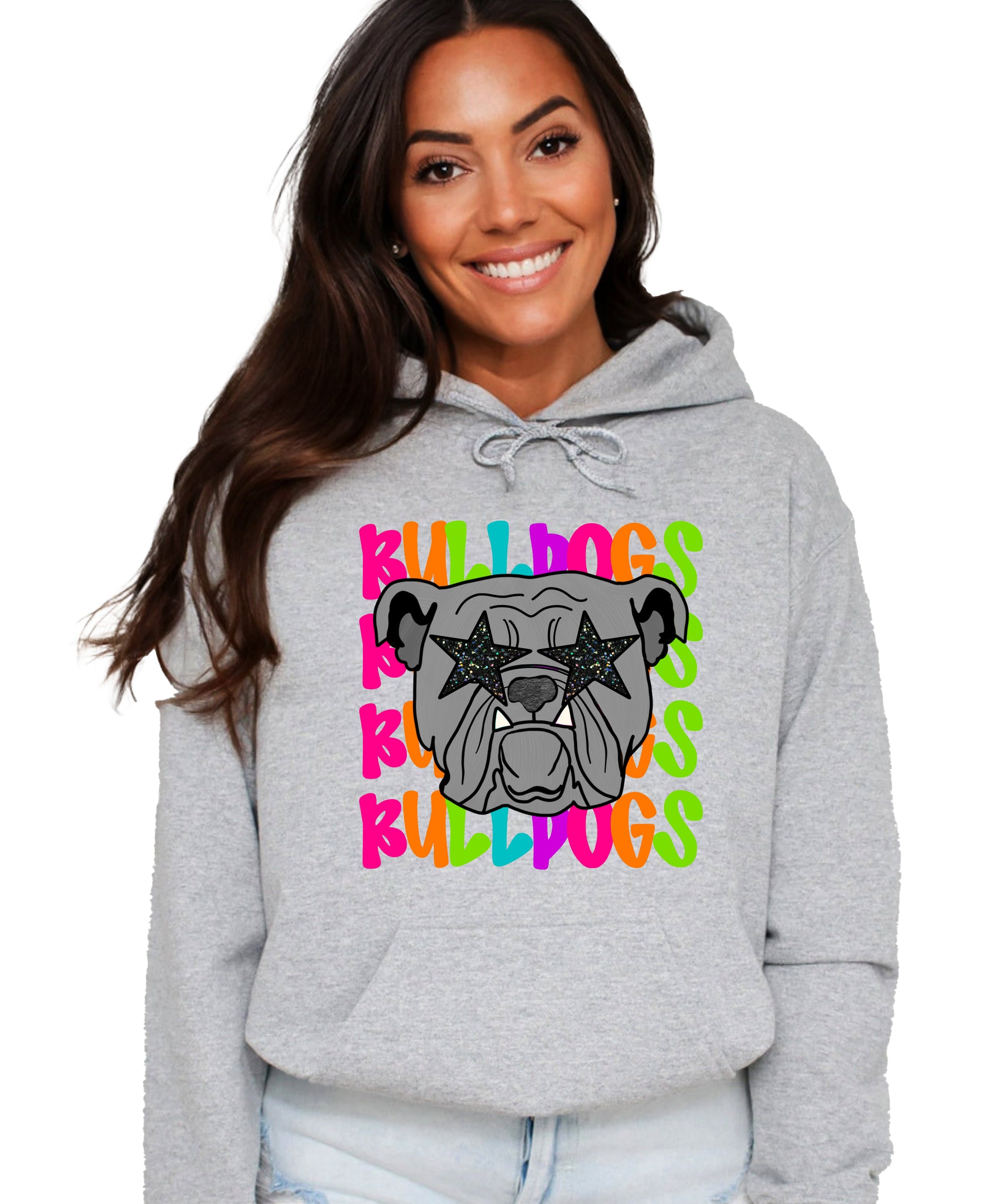 Bulldogs neon rainbow mascot hoodie in Gray - view 6