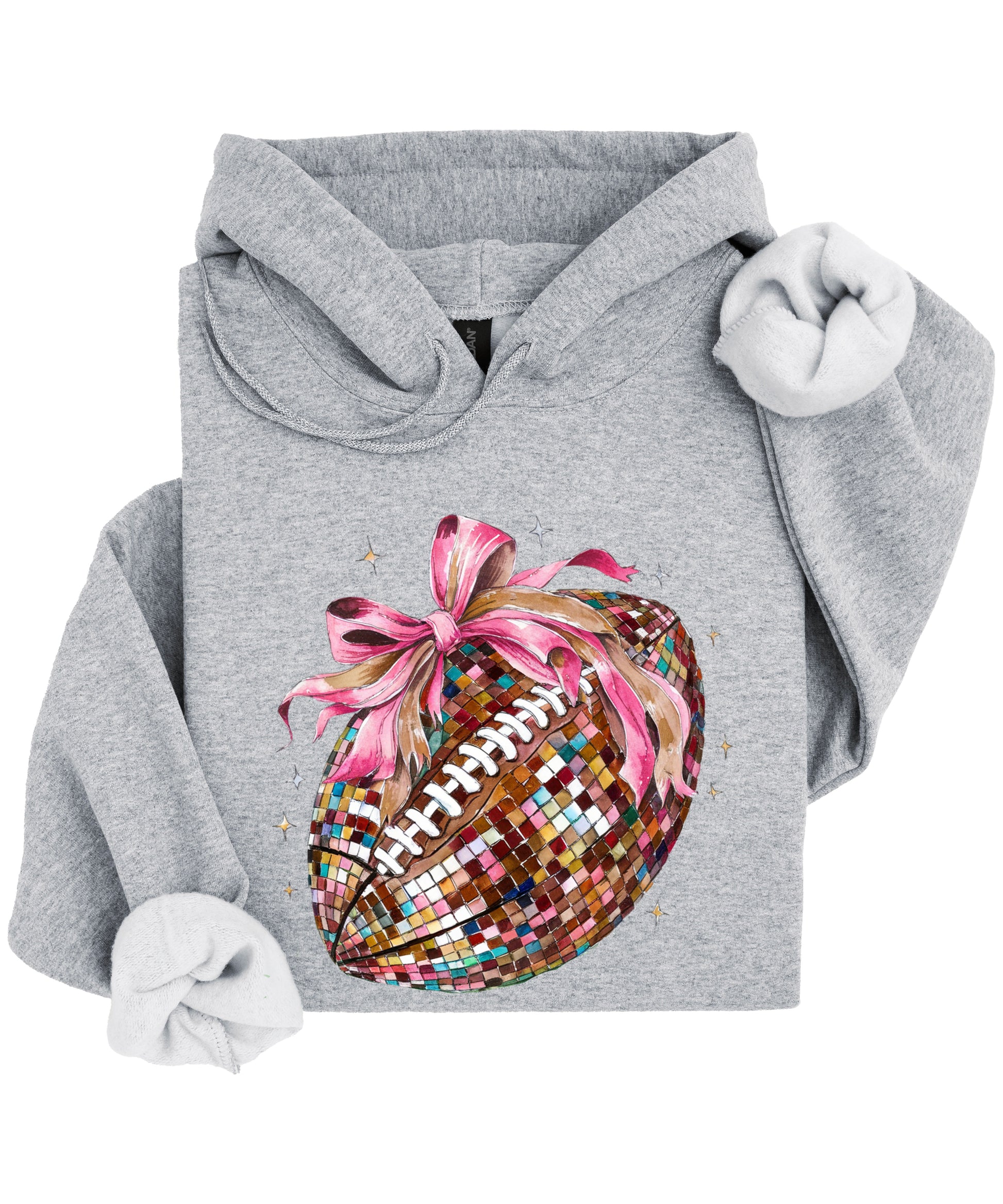 Disco Ball Football Coquette Bow Hoodie for Women, Gray Hoodie, view 6