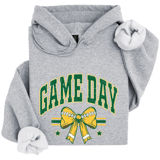 Game Day Football Bow Hoodie in Gray - full length view