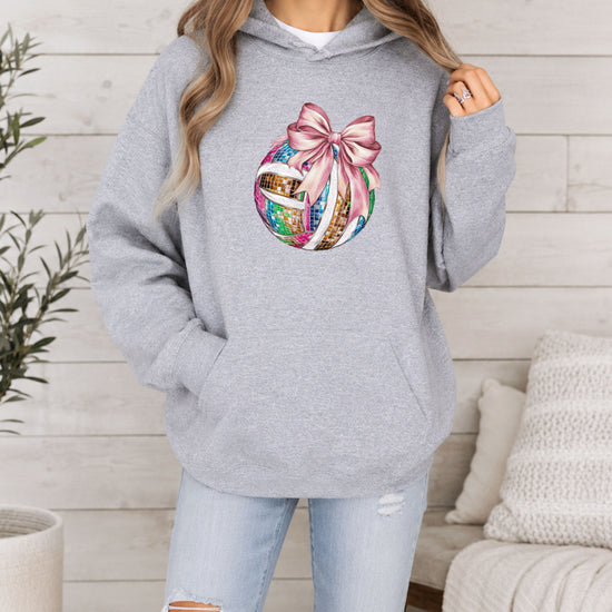 Disco Volleyball Coquette Bow Hoodie - Gray - View 7