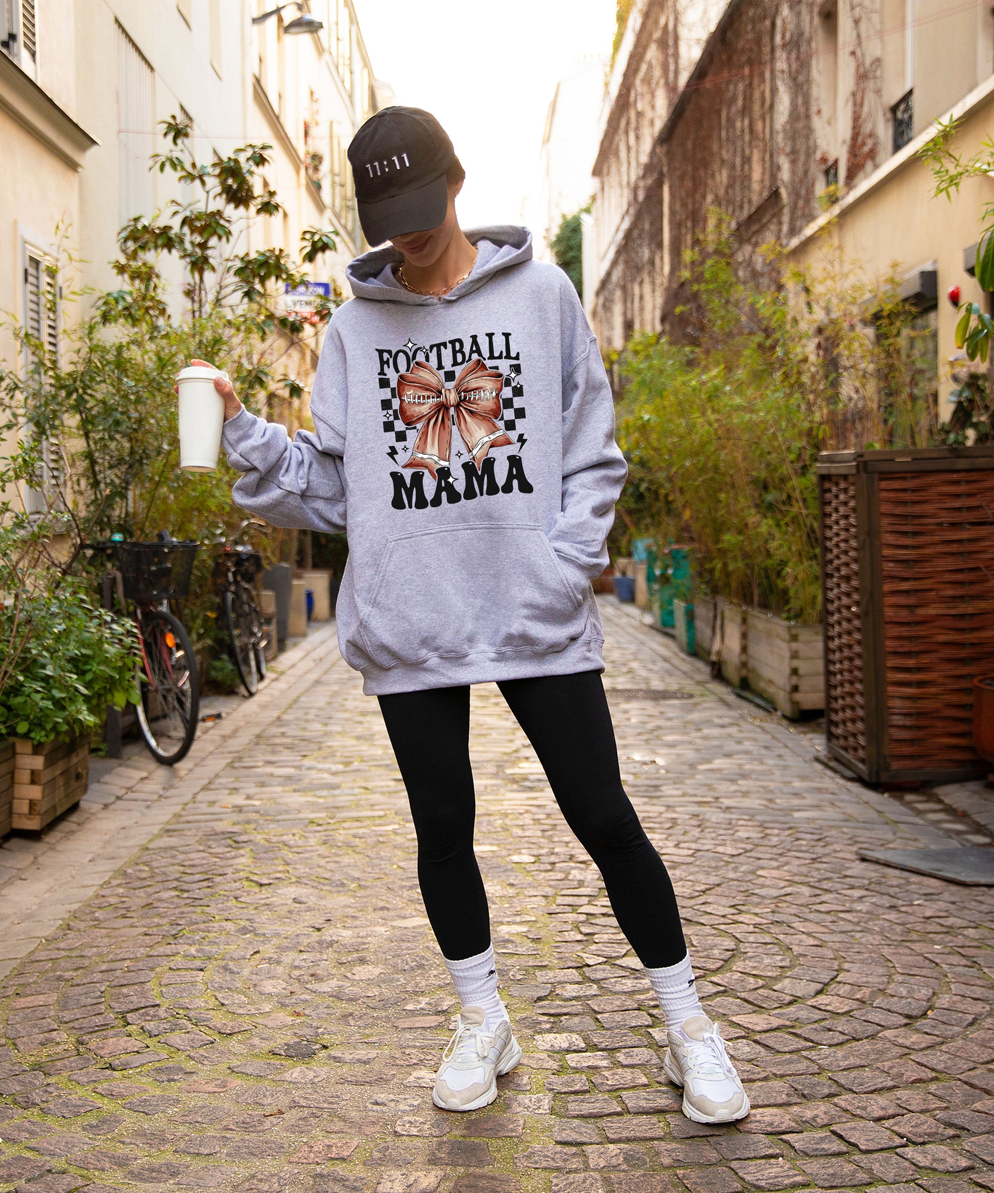 Football Mama Hoodie for Women – Gray view 7