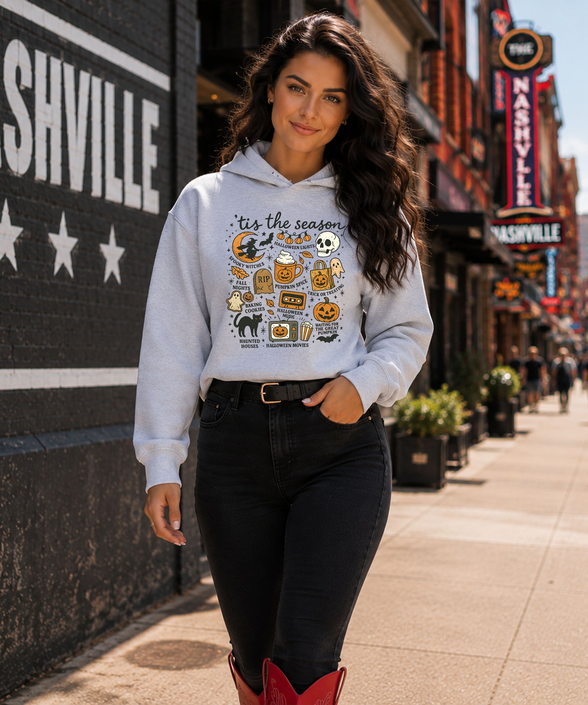 Tis The Season Halloween retro collage hoodie in Gray - view 7