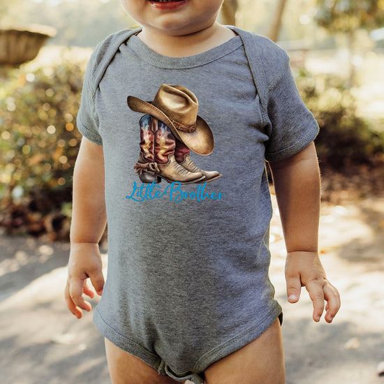 Little Brother Cowboy Boots Bodysuit - Granite Heather 7