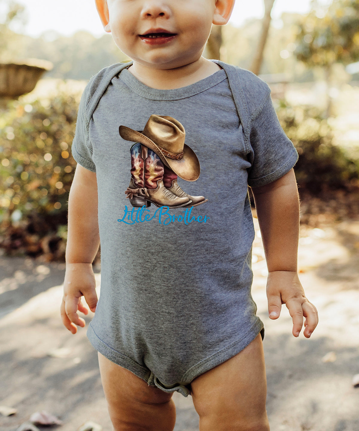 Little Brother Cowboy Boots Bodysuit - Granite Heather 7