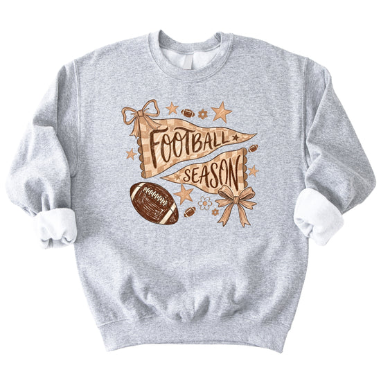 Football Season Coquette Bow Pennant Game Day Crewneck Sweatshirt - Gray Sweatshirt view 7