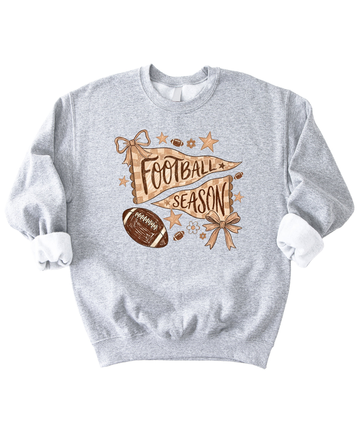Football Season Coquette Bow Pennant Game Day Crewneck Sweatshirt - Gray Sweatshirt view 7