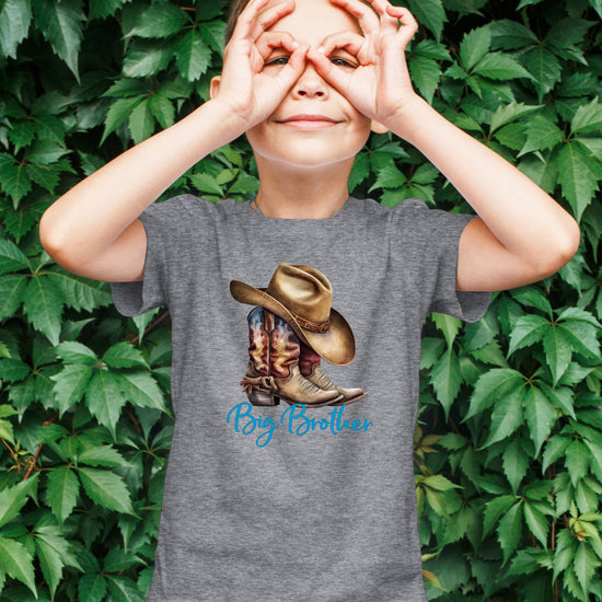 Big Brother Brown Boots Western sibling reveal tee - Granite Heather view 7