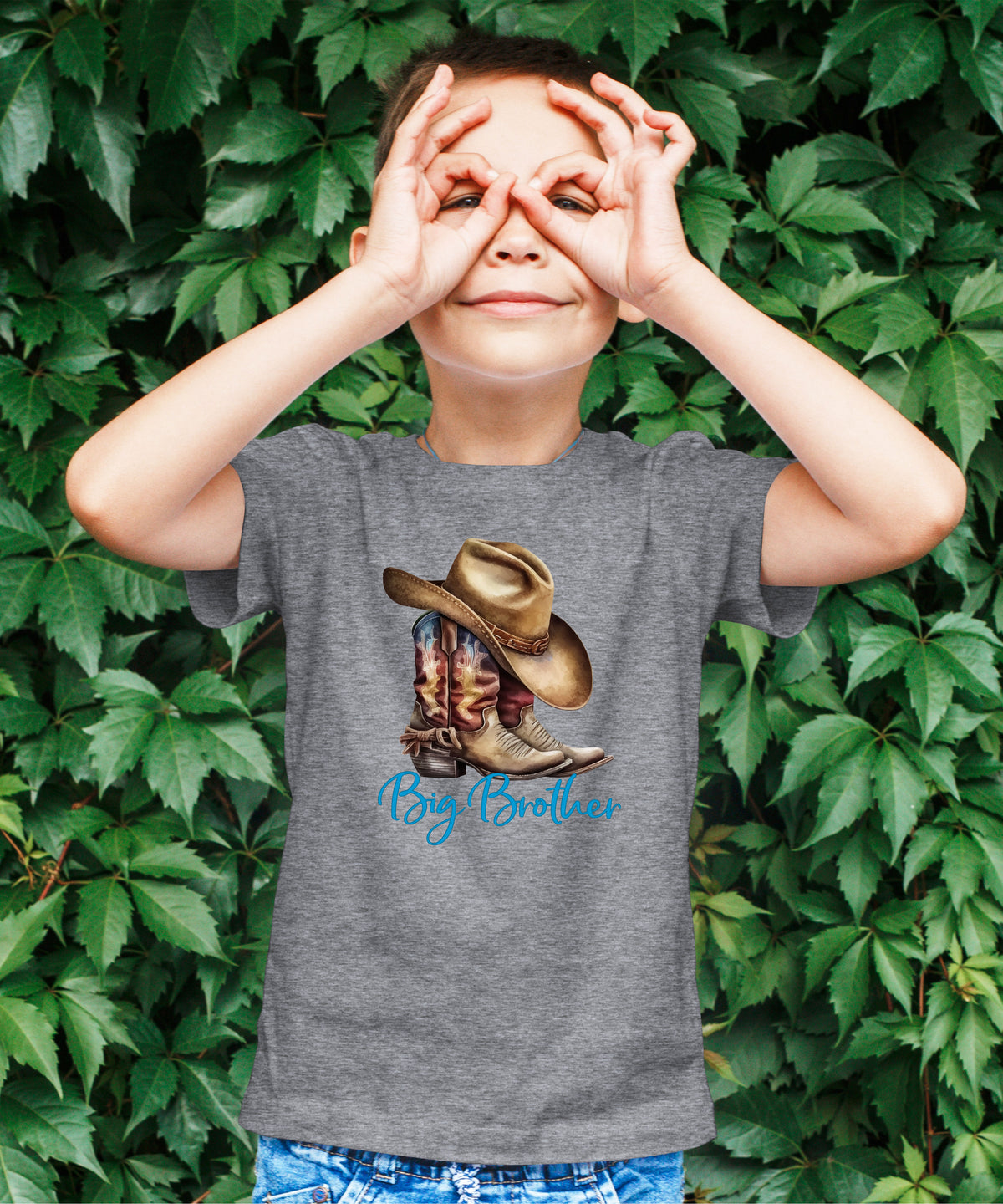 Big Brother Brown Boots Western sibling reveal tee - Granite Heather view 7
