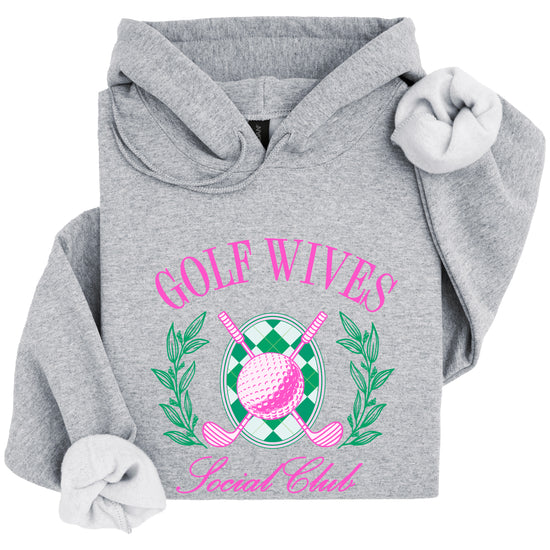 Golf Wives Social Club hoodie in Gray, flat lay