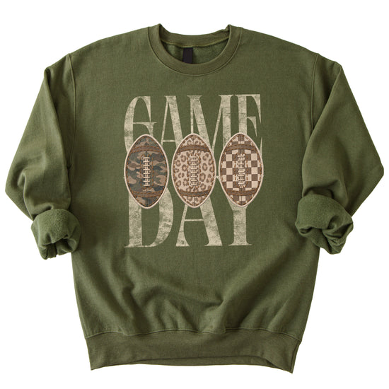 Game Day football camo leopard checkered crewneck sweatshirt, Army Green, view 2