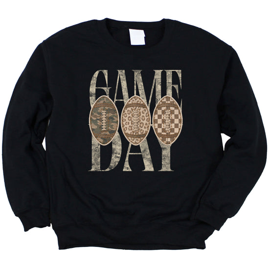 Game Day football camo leopard checkered crewneck sweatshirt, Black, view 2