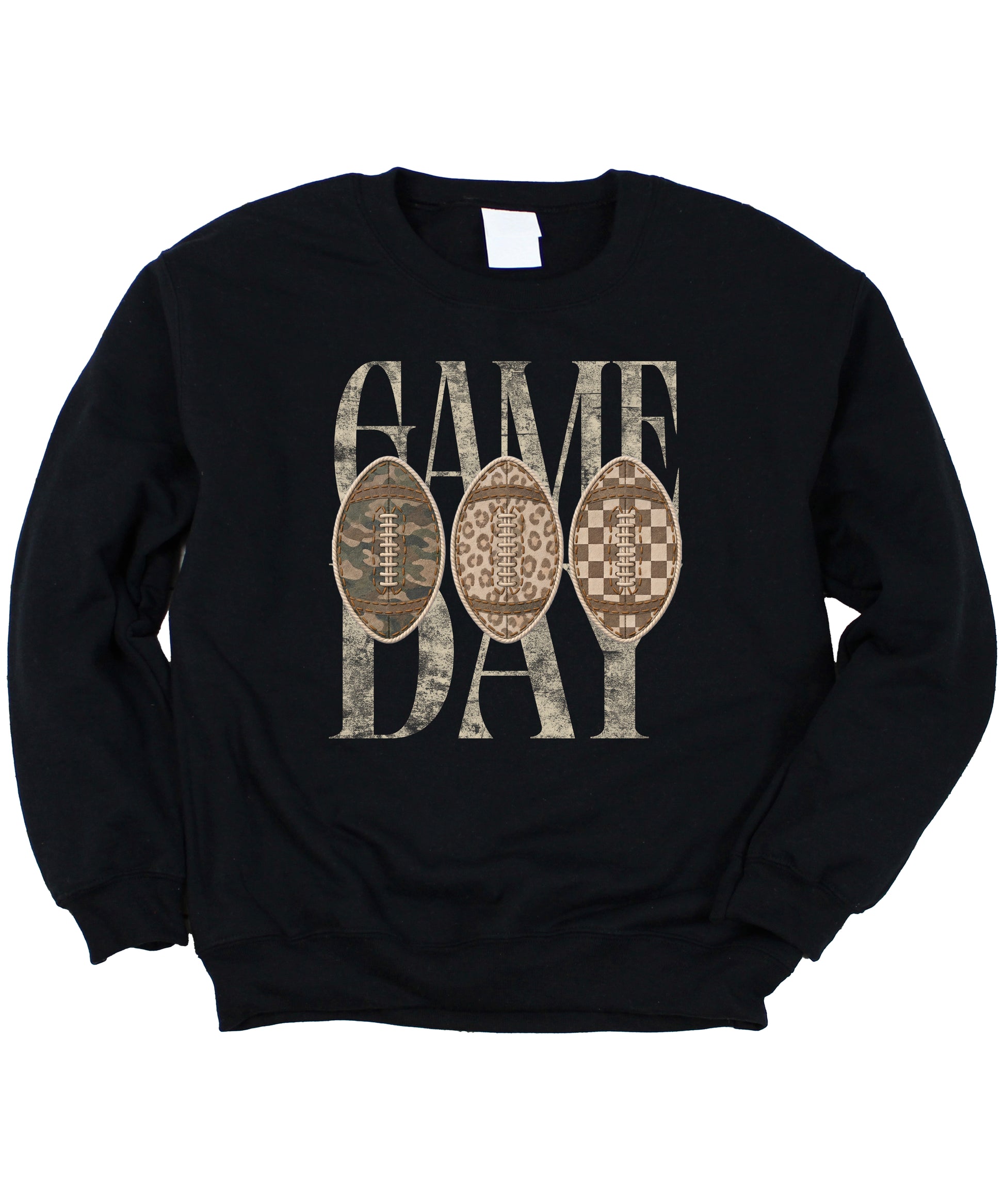 Game Day football camo leopard checkered crewneck sweatshirt, Black, view 2