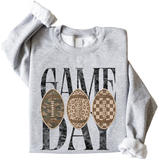 Game Day football camo leopard checkered crewneck sweatshirt, Gray, view 2