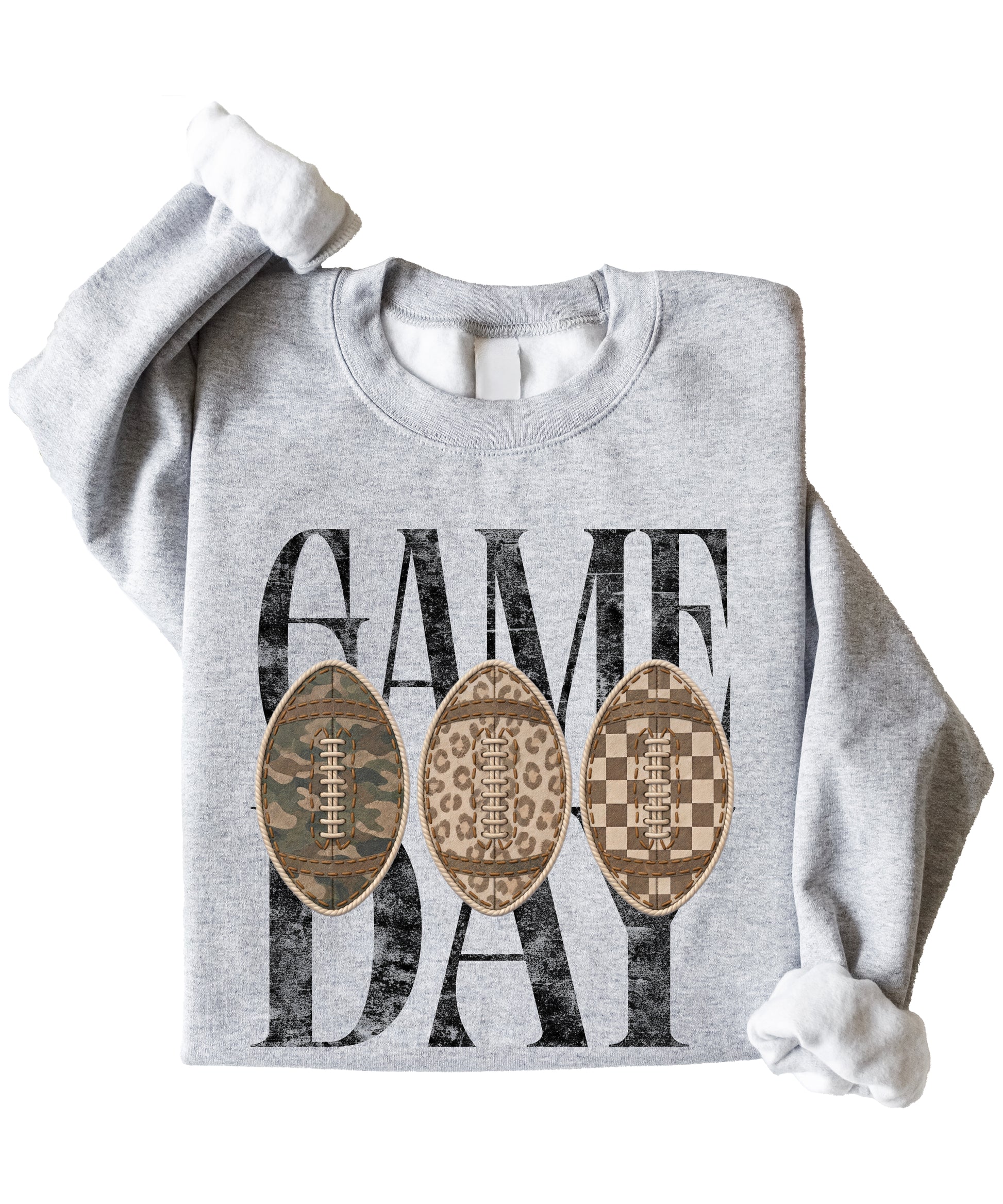 Game Day football camo leopard checkered crewneck sweatshirt, Gray, view 2