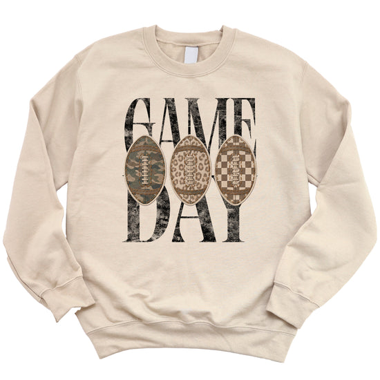 Game Day football camo leopard checkered crewneck sweatshirt, Sand, view 2