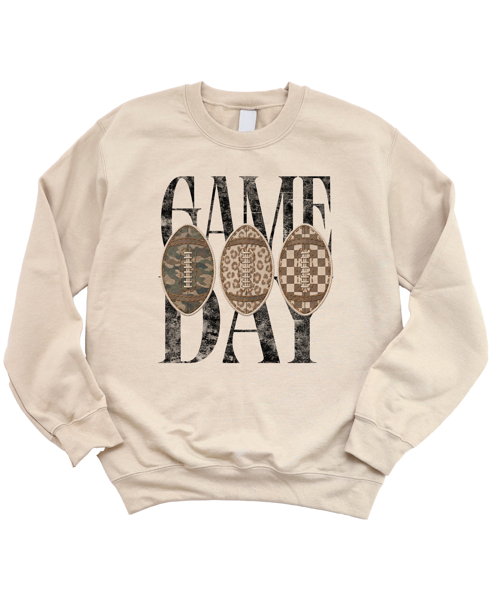 Game Day football camo leopard checkered crewneck sweatshirt, Sand, view 2