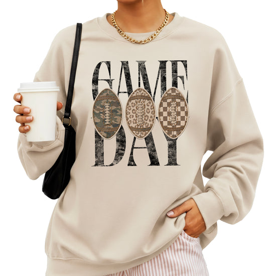 Game Day football camo leopard checkered crewneck sweatshirt, Sand, view 4