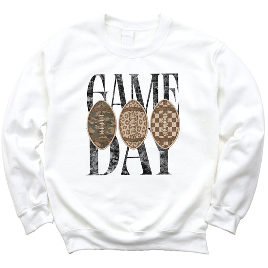 Game Day football camo leopard checkered crewneck sweatshirt, White, view 2