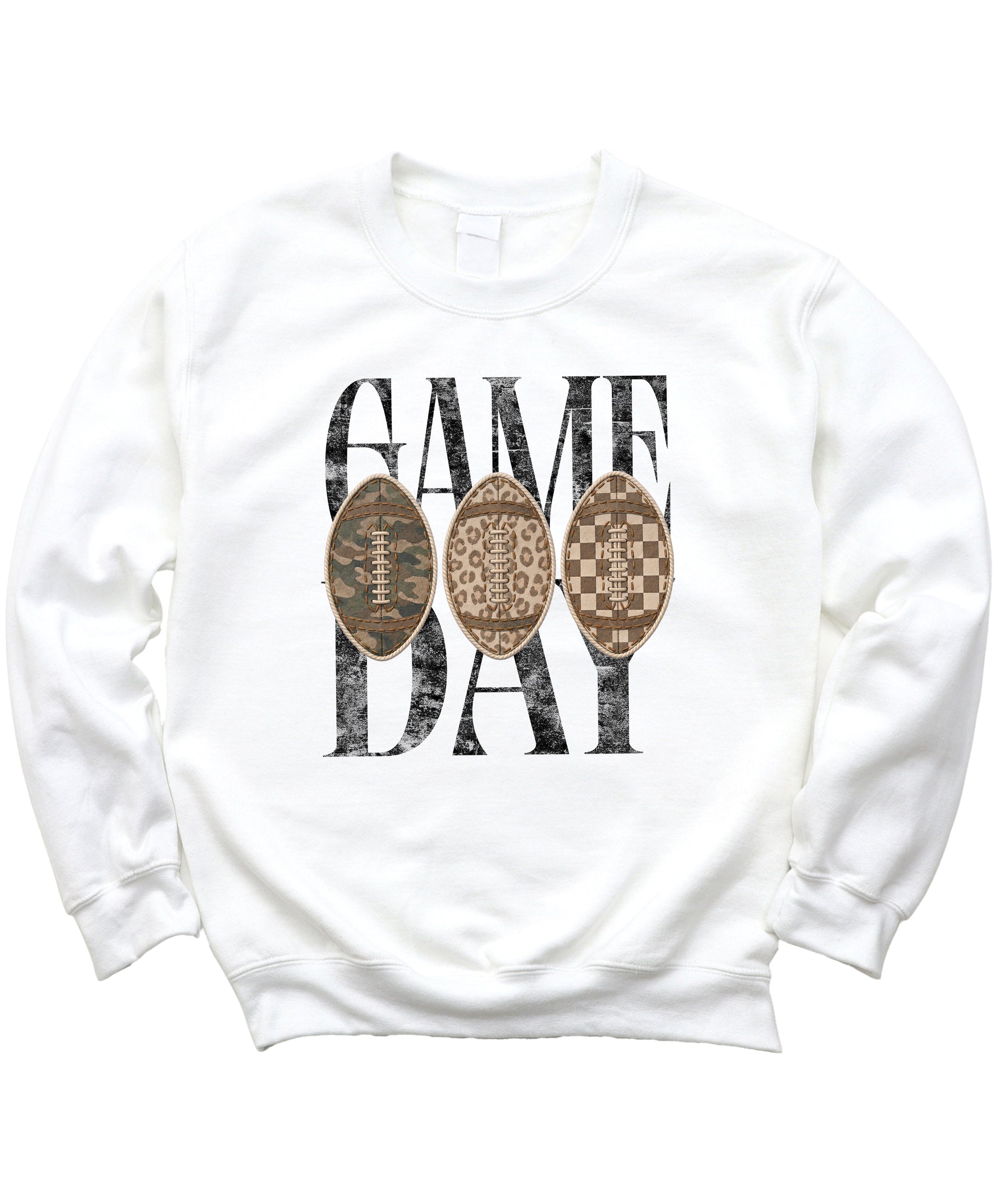 Game Day football camo leopard checkered crewneck sweatshirt, White, view 2