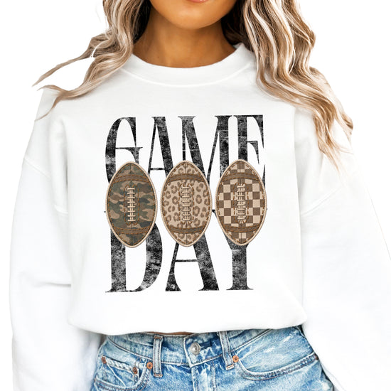 Game Day football camo leopard checkered crewneck sweatshirt, White, view 4