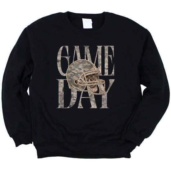 Black Game Day camo football helmet crewneck sweatshirt, view 3